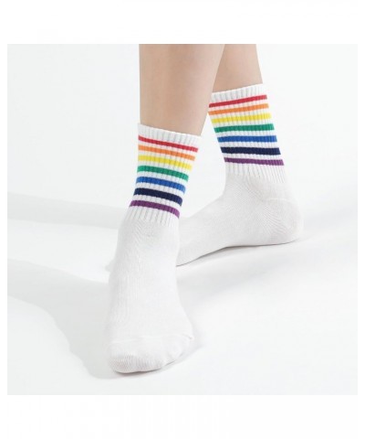 Women Crew Socks | 5-6 Pairs Tube Stripes Flower Print Rainbow Solid Polka Dot Patterned | Korean Daily Cotton Socks | US 6-8...