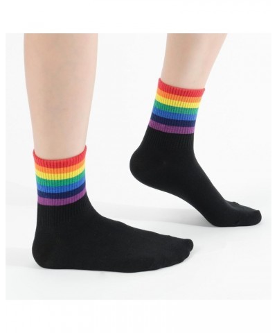 Women Crew Socks | 5-6 Pairs Tube Stripes Flower Print Rainbow Solid Polka Dot Patterned | Korean Daily Cotton Socks | US 6-8...