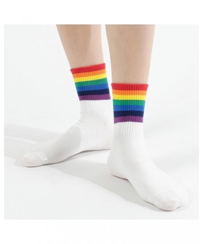 Women Crew Socks | 5-6 Pairs Tube Stripes Flower Print Rainbow Solid Polka Dot Patterned | Korean Daily Cotton Socks | US 6-8...