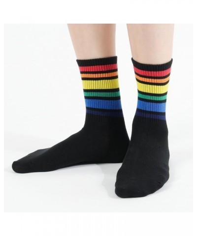 Women Crew Socks | 5-6 Pairs Tube Stripes Flower Print Rainbow Solid Polka Dot Patterned | Korean Daily Cotton Socks | US 6-8...