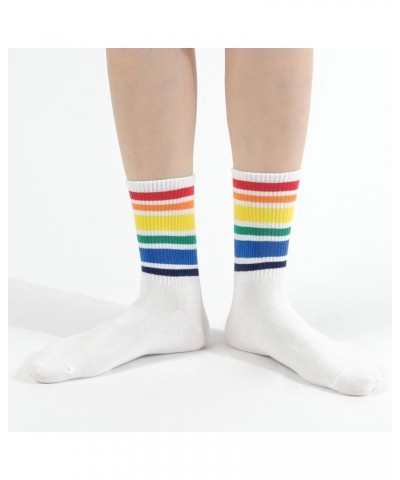 Women Crew Socks | 5-6 Pairs Tube Stripes Flower Print Rainbow Solid Polka Dot Patterned | Korean Daily Cotton Socks | US 6-8...