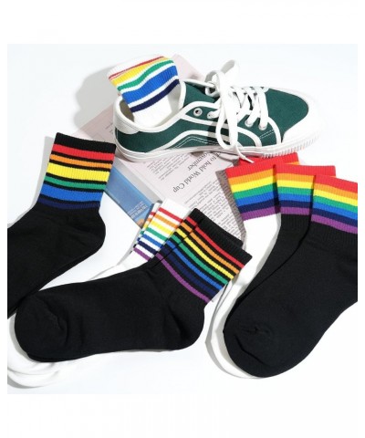 Women Crew Socks | 5-6 Pairs Tube Stripes Flower Print Rainbow Solid Polka Dot Patterned | Korean Daily Cotton Socks | US 6-8...