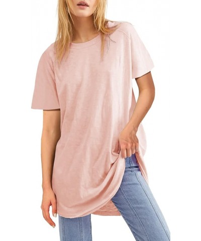 Women's Short Sleeve Tunic Tops Crew Neck T-Shirts Summer Casual Loose Fit Basic T Shirts Blouse Pink $10.40 Tops