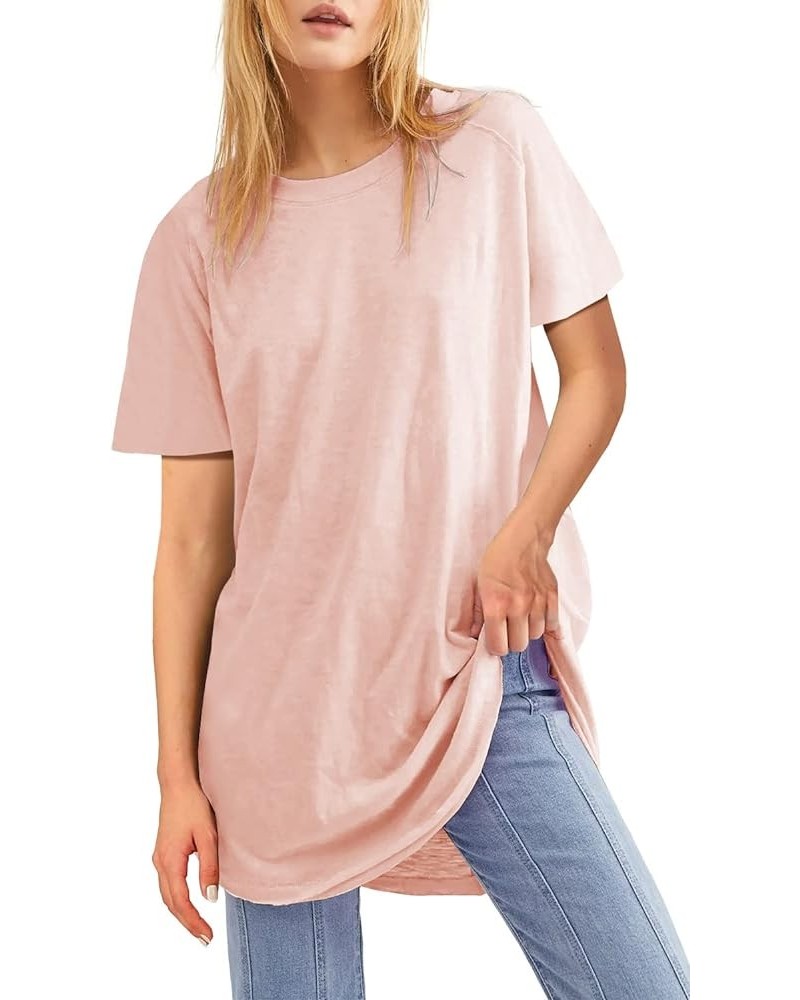 Women's Short Sleeve Tunic Tops Crew Neck T-Shirts Summer Casual Loose Fit Basic T Shirts Blouse Pink $10.40 Tops