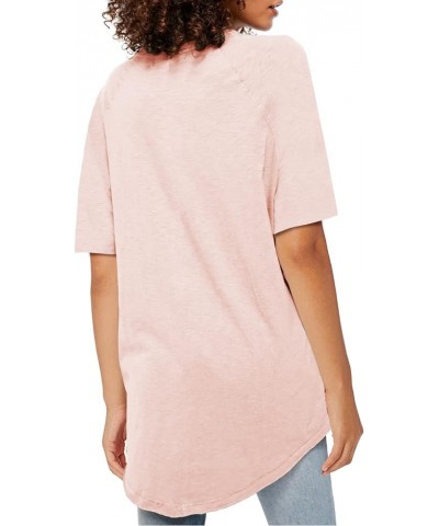 Women's Short Sleeve Tunic Tops Crew Neck T-Shirts Summer Casual Loose Fit Basic T Shirts Blouse Pink $10.40 Tops