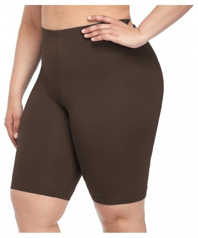 Women's Plus Size Short Leggings Stretchy Slip Shorts Mid Thigh Lightweight Pants Brown $6.00 Leggings