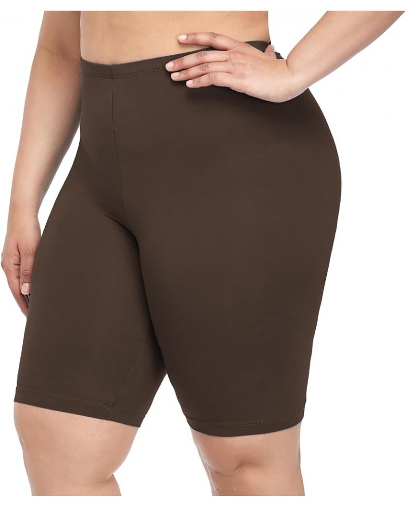 Women's Plus Size Short Leggings Stretchy Slip Shorts Mid Thigh Lightweight Pants Brown $6.00 Leggings