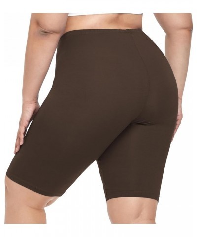 Women's Plus Size Short Leggings Stretchy Slip Shorts Mid Thigh Lightweight Pants Brown $6.00 Leggings