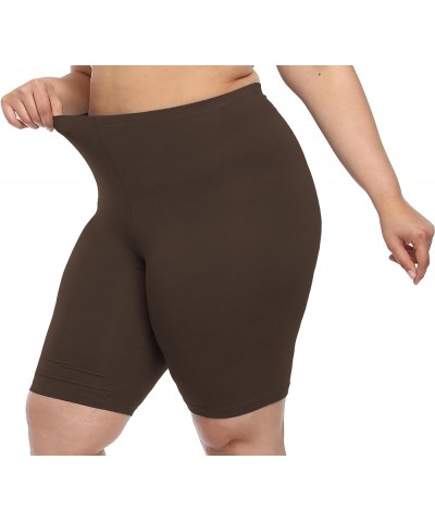 Women's Plus Size Short Leggings Stretchy Slip Shorts Mid Thigh Lightweight Pants Brown $6.00 Leggings