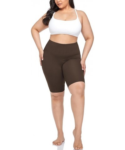 Women's Plus Size Short Leggings Stretchy Slip Shorts Mid Thigh Lightweight Pants Brown $6.00 Leggings