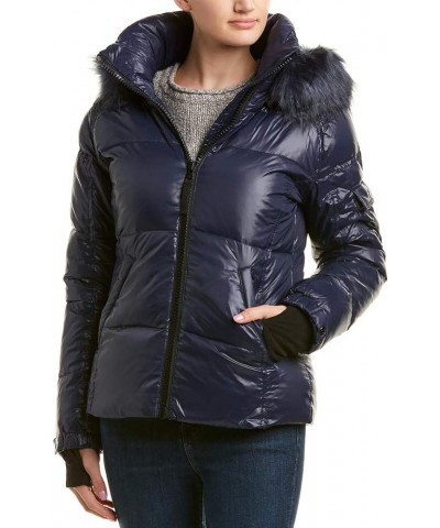 Women's Kylie Down Puffer Jacket with Faux Fur Trimmed Hood Navy $81.54 Coats