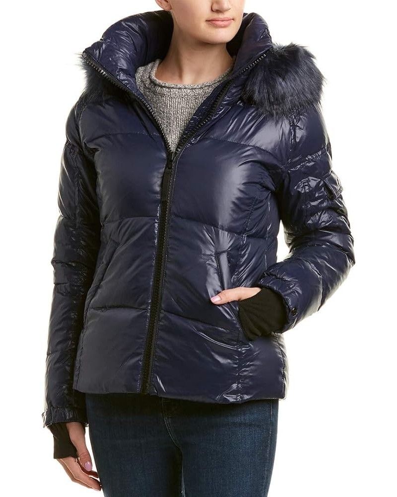 Women's Kylie Down Puffer Jacket with Faux Fur Trimmed Hood Navy $81.54 Coats