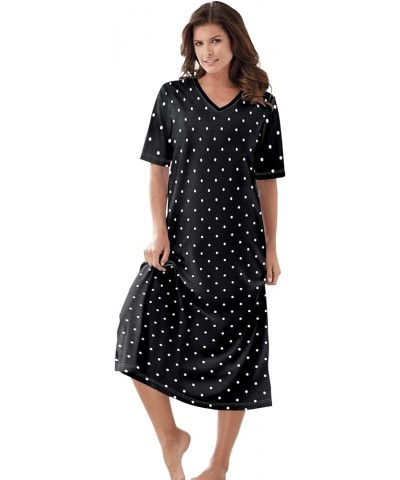 Women's Plus Size Long Print Sleepshirt Nightgown Black Dot $20.26 Sleep & Lounge