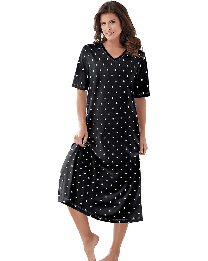 Women's Plus Size Long Print Sleepshirt Nightgown Black Dot $20.26 Sleep & Lounge