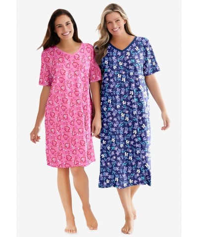 Women's Plus Size Long Print Sleepshirt Nightgown Black Dot $20.26 Sleep & Lounge