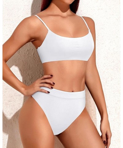 Women High Waisted 2 Piece Bikini Swimsuit with High Cut Bottom Bathing Suits White $12.69 Swimsuits