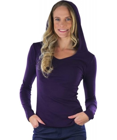 Women's Cotton Long Sleeve V-Neck Raw Edge Relaxed Fit Hoodie Dark Purple (Adult) $13.08 Hoodies & Sweatshirts