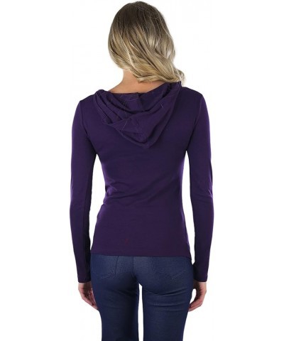 Women's Cotton Long Sleeve V-Neck Raw Edge Relaxed Fit Hoodie Dark Purple (Adult) $13.08 Hoodies & Sweatshirts