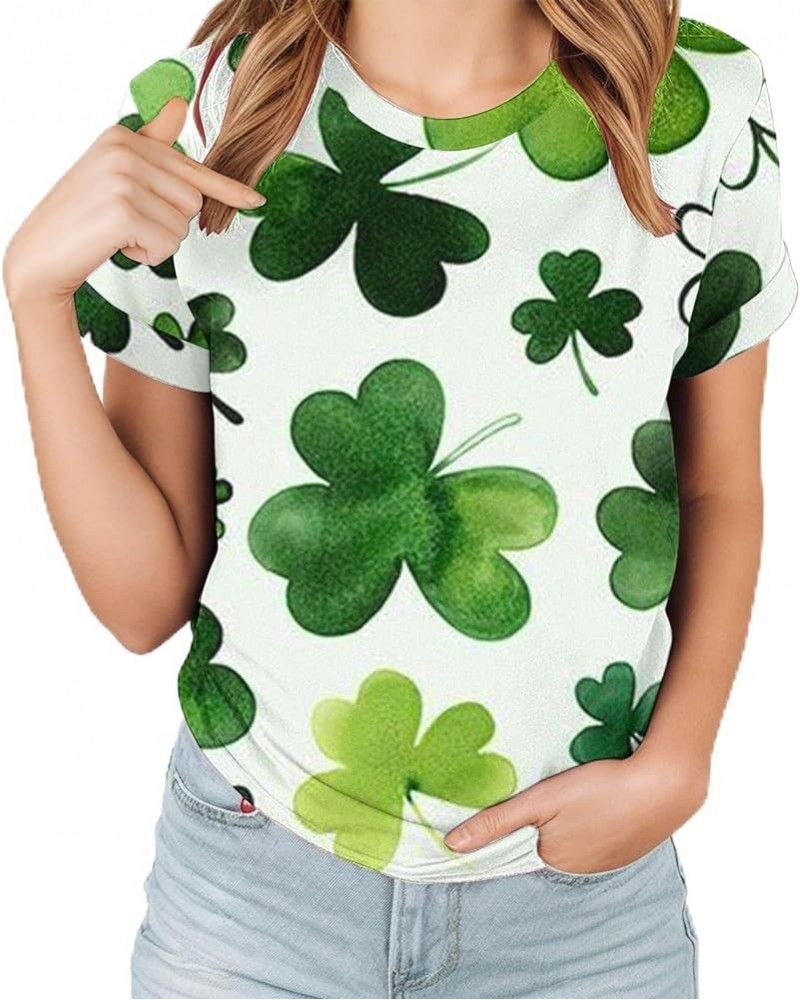 St Patricks Day Shirt for Women 2024 Short Sleeve Crewneck Green Shamrock Print Cute Tops Loose Fit Comfy Casual Thin Blouses...