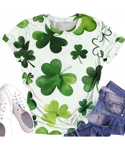 St Patricks Day Shirt for Women 2024 Short Sleeve Crewneck Green Shamrock Print Cute Tops Loose Fit Comfy Casual Thin Blouses...