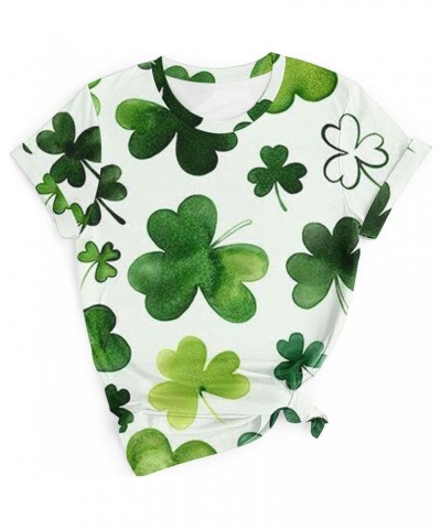 St Patricks Day Shirt for Women 2024 Short Sleeve Crewneck Green Shamrock Print Cute Tops Loose Fit Comfy Casual Thin Blouses...