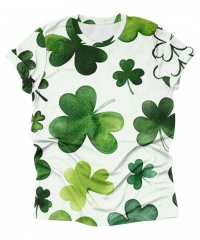 St Patricks Day Shirt for Women 2024 Short Sleeve Crewneck Green Shamrock Print Cute Tops Loose Fit Comfy Casual Thin Blouses...