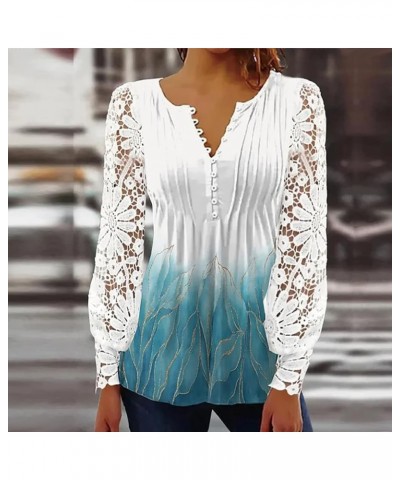 Women's Long Sleeve V Neck Lace Crochet Blouses Dressy Buttons Up Tunic Tops Casual Loose Shirts Blue $10.73 Tops