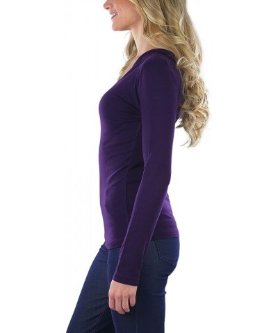 Women's Cotton Long Sleeve V-Neck Raw Edge Relaxed Fit Hoodie Dark Purple (Adult) $13.08 Hoodies & Sweatshirts