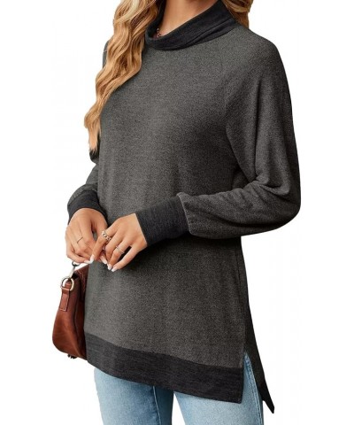 Womens Crewneck Pullovers Color Block Long Sleeve Side Split Tunic Tops Z02_dark Grey $16.78 Tops