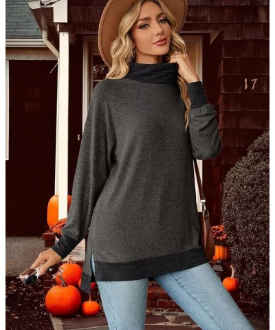 Womens Crewneck Pullovers Color Block Long Sleeve Side Split Tunic Tops Z02_dark Grey $16.78 Tops