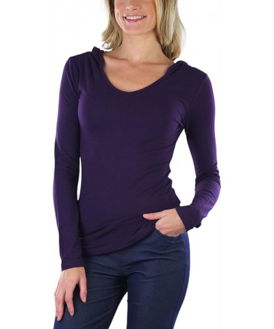 Women's Cotton Long Sleeve V-Neck Raw Edge Relaxed Fit Hoodie Dark Purple (Adult) $13.08 Hoodies & Sweatshirts