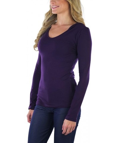 Women's Cotton Long Sleeve V-Neck Raw Edge Relaxed Fit Hoodie Dark Purple (Adult) $13.08 Hoodies & Sweatshirts