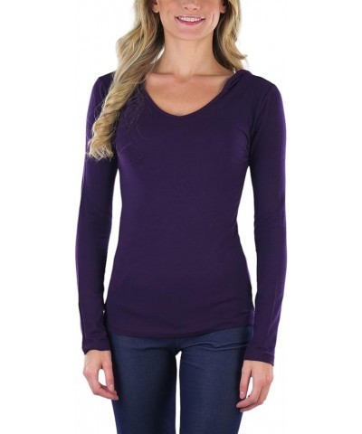 Women's Cotton Long Sleeve V-Neck Raw Edge Relaxed Fit Hoodie Dark Purple (Adult) $13.08 Hoodies & Sweatshirts