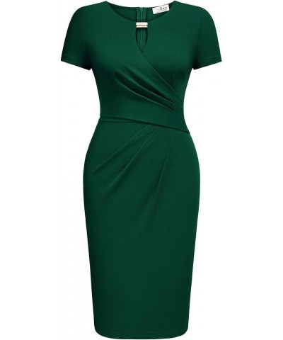 Women's Classic Keyhole Neck Wrap Cocktail Party Sheath Dress Dark Green $19.80 Dresses