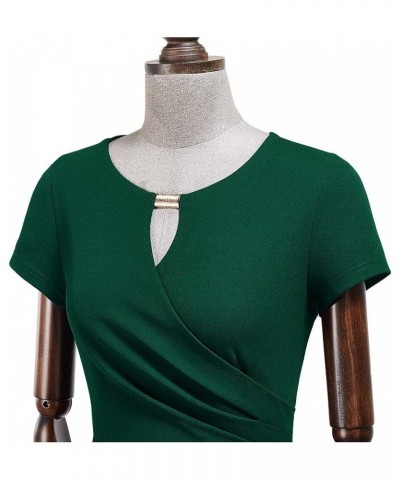 Women's Classic Keyhole Neck Wrap Cocktail Party Sheath Dress Dark Green $19.80 Dresses