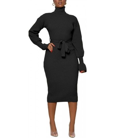 Women's Turtleneck Sweater Dress 2023 Fall Long Sleeve Chunky Cable Knit Pullover Sweaters Dress with Belt Black $21.60 Sweaters