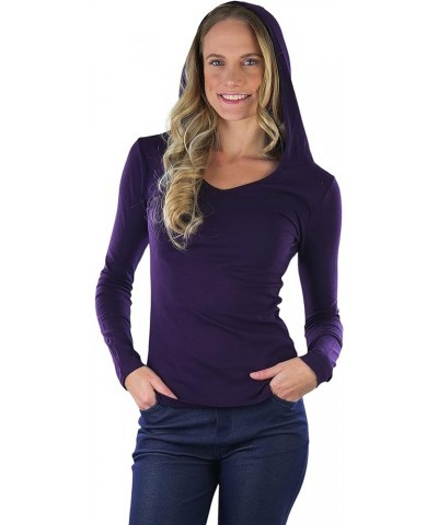 Women's Cotton Long Sleeve V-Neck Raw Edge Relaxed Fit Hoodie Dark Purple (Adult) $13.08 Hoodies & Sweatshirts