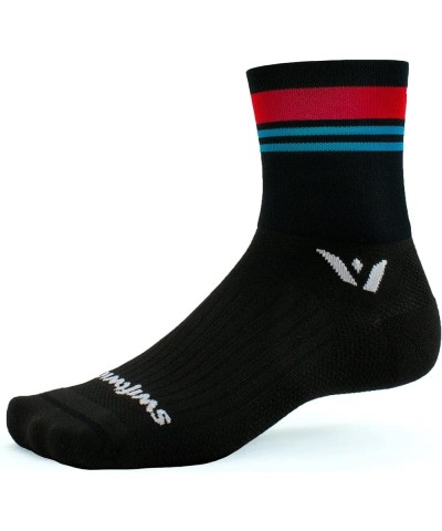 ASPIRE FOUR Trail Running, Cycling Crew Socks, Firm Compression Fit Stripe Red Aqua $13.38 Socks