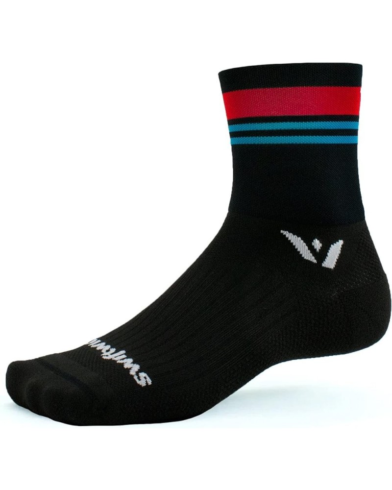 ASPIRE FOUR Trail Running, Cycling Crew Socks, Firm Compression Fit Stripe Red Aqua $13.38 Socks