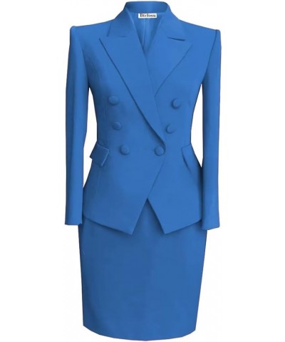 Women's Business Suit 2 Piece Long Sleeve Skirt Suit Set Lady Blazer Solid Slim Fit Jacket Skirt Blue $31.68 Suits