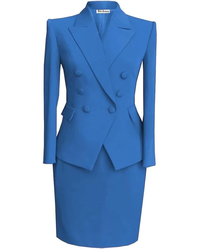 Women's Business Suit 2 Piece Long Sleeve Skirt Suit Set Lady Blazer Solid Slim Fit Jacket Skirt Blue $31.68 Suits