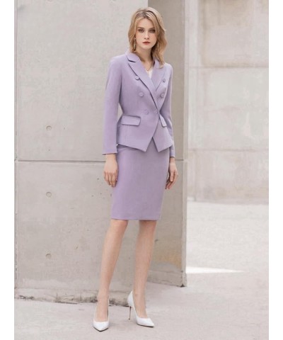 Women's Business Suit 2 Piece Long Sleeve Skirt Suit Set Lady Blazer Solid Slim Fit Jacket Skirt Blue $31.68 Suits