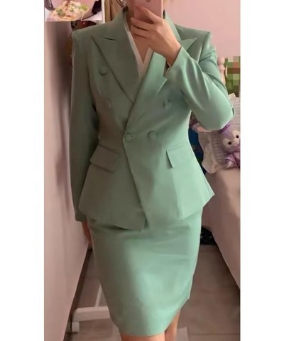 Women's Business Suit 2 Piece Long Sleeve Skirt Suit Set Lady Blazer Solid Slim Fit Jacket Skirt Blue $31.68 Suits