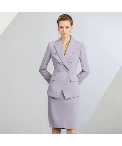 Women's Business Suit 2 Piece Long Sleeve Skirt Suit Set Lady Blazer Solid Slim Fit Jacket Skirt Blue $31.68 Suits