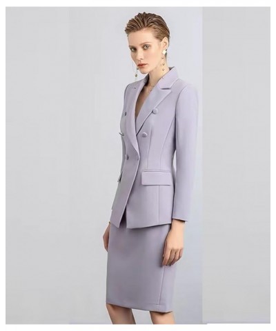 Women's Business Suit 2 Piece Long Sleeve Skirt Suit Set Lady Blazer Solid Slim Fit Jacket Skirt Blue $31.68 Suits