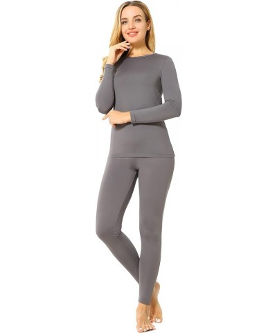 Thermal Underwear Set for Women Long Johns Base Layer Fleece Lined Top Bottom Gray $11.60 Underwear