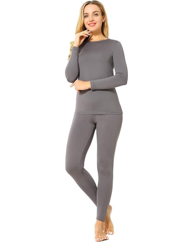 Thermal Underwear Set for Women Long Johns Base Layer Fleece Lined Top Bottom Gray $11.60 Underwear