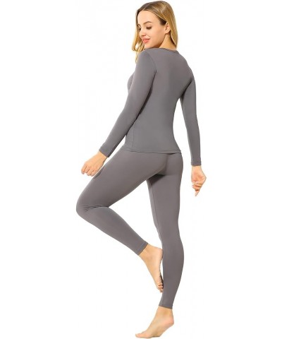 Thermal Underwear Set for Women Long Johns Base Layer Fleece Lined Top Bottom Gray $11.60 Underwear