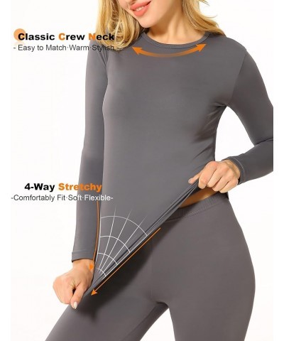 Thermal Underwear Set for Women Long Johns Base Layer Fleece Lined Top Bottom Gray $11.60 Underwear