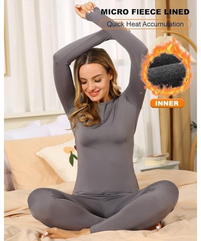 Thermal Underwear Set for Women Long Johns Base Layer Fleece Lined Top Bottom Gray $11.60 Underwear